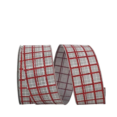 JAM Paper 2.5" x 20yd. Gray Wired Plaid Glitter Printed Stitch Ribbon