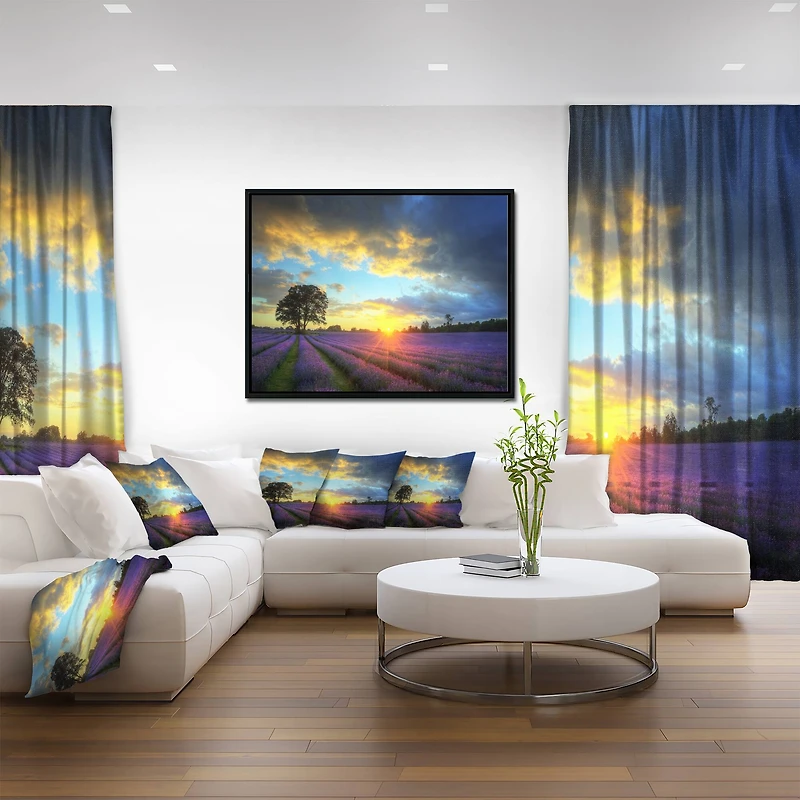 Designart - Stunning Sunset over Lavender Fields