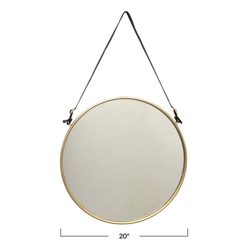20" Brass Round Metal & MDF Hanging Wall Mirror