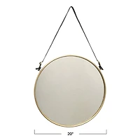 20" Brass Round Metal & MDF Hanging Wall Mirror