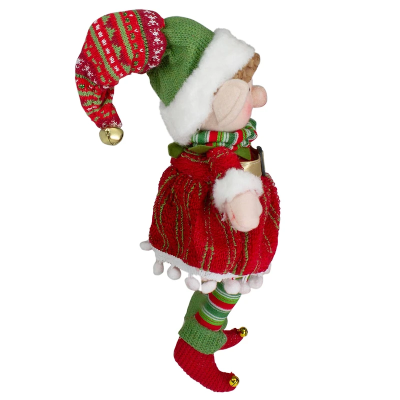 14'' Red and Green Plush Jingle Bell Girl Elf Christmas Figure