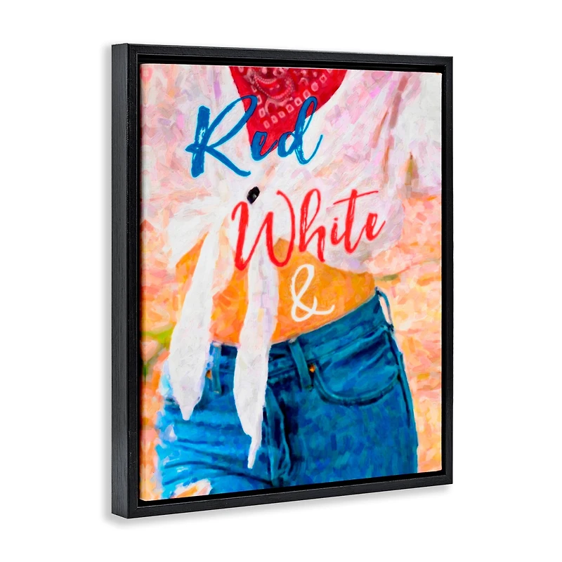 Stupell Industries Red White & Blue Patriotic American Celebration Floater Framed Art