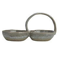 Hello Honey® 8.5" Gray Stoneware Double Bowl with Handle