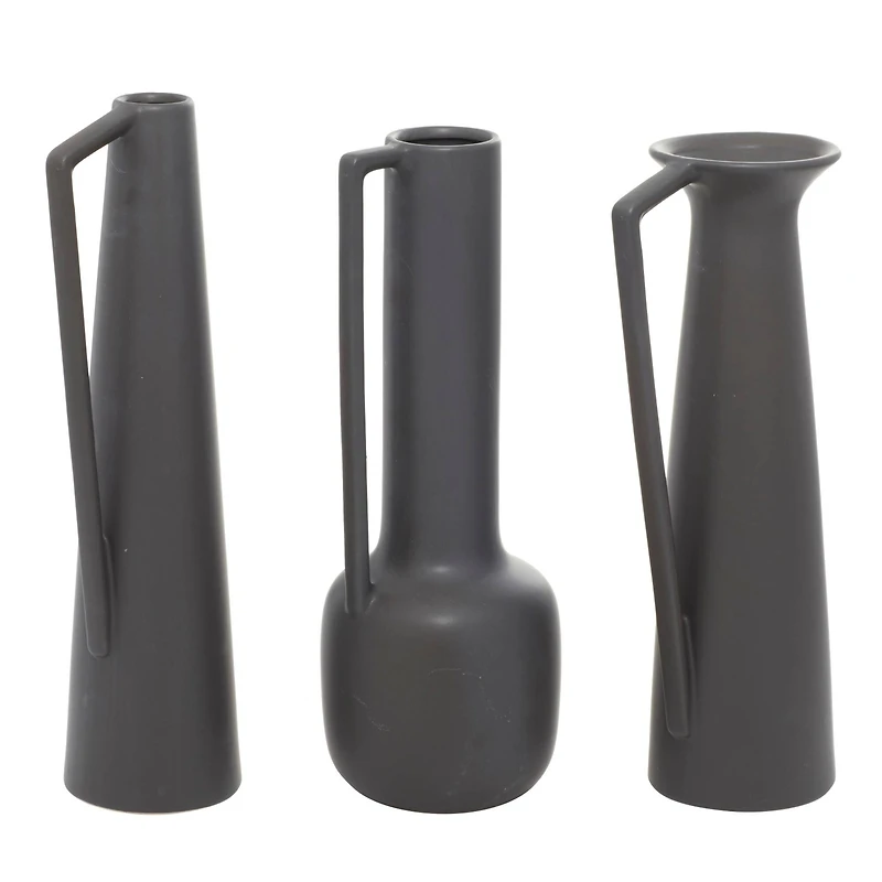 CosmoLiving by Cosmopolitan Set of 3 Dark Grey Ceramic Modern Vase, 17", 16", 16"
