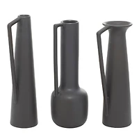 CosmoLiving by Cosmopolitan Set of 3 Dark Grey Ceramic Modern Vase, 17", 16", 16"
