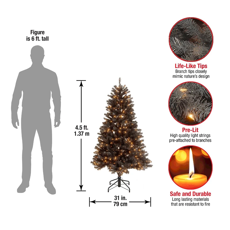 4.5ft. Pre-Lit North Valley® Black Spruce Artificial Christmas Tree, Clear Lights