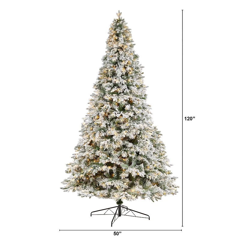 10ft. Pre-Lit Flocked Vermont Mixed Pine Artificial Christmas Tree, Clear LED Lights