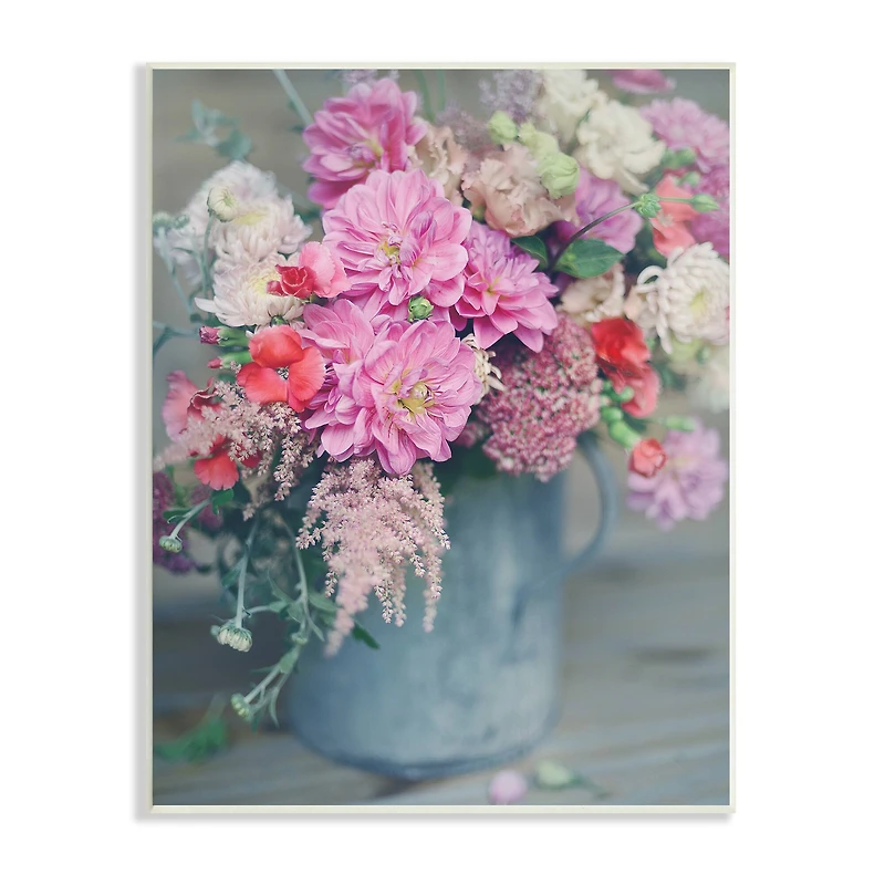 Stupell Industries Pink Floral Arrangement Soft Focus Grey Pot Wall Plaque