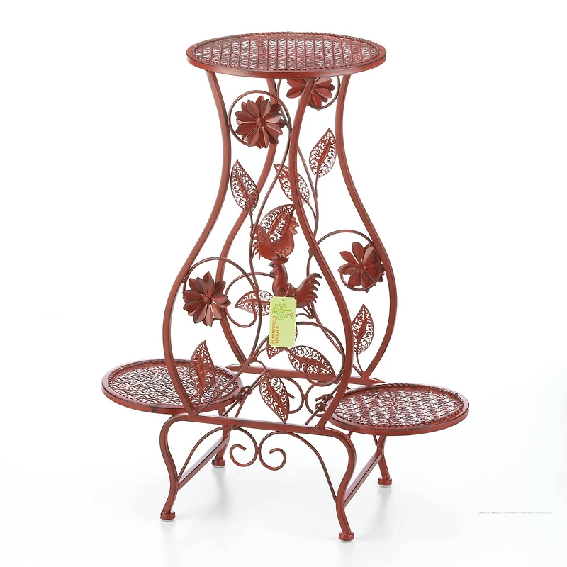 26.5'' Red Rooster Hourglass Triple Plant Stand