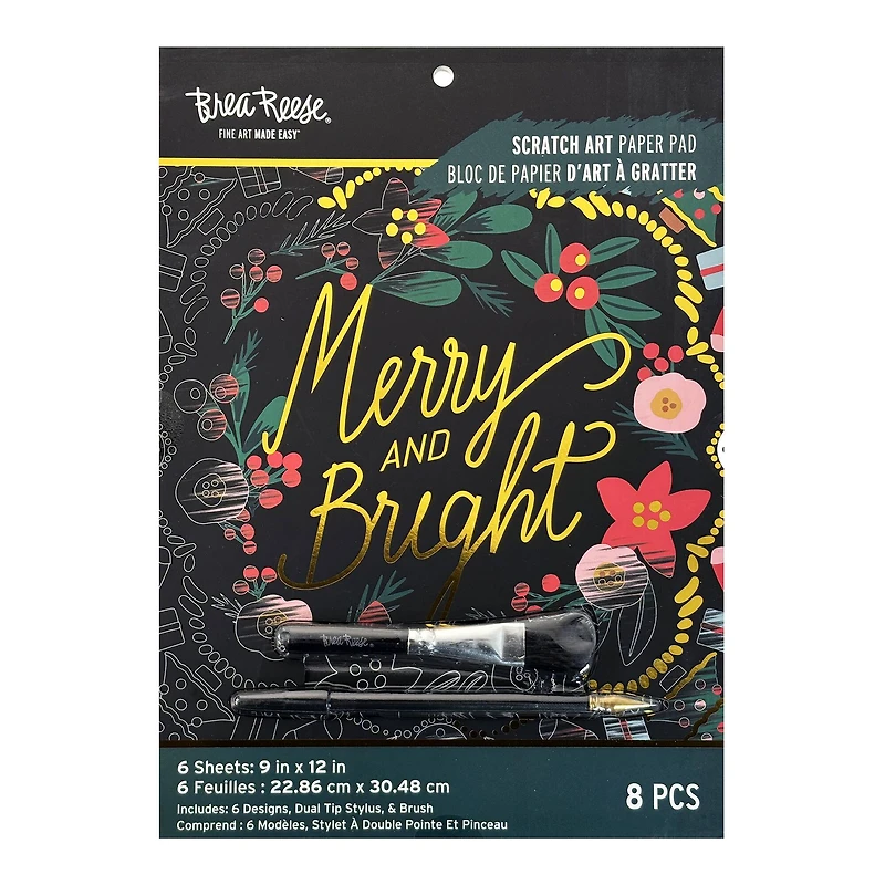 Brea Reese™ 9" x 12" Holiday Motif Scratch Art Paper Pad