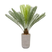 4ft. Green Sago Palm Faux Foliage Artificial Plant with Beige Ceramic Pot