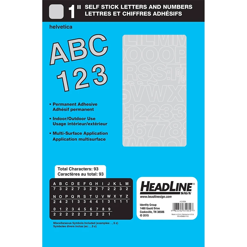 Headline Sign® Metallic Silver Helvetica Capital Letters Vinyl Stickers, 1''