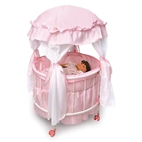 Badger Basket Pink & White Royal Pavilion Round Doll Crib with Canopy & Bedding