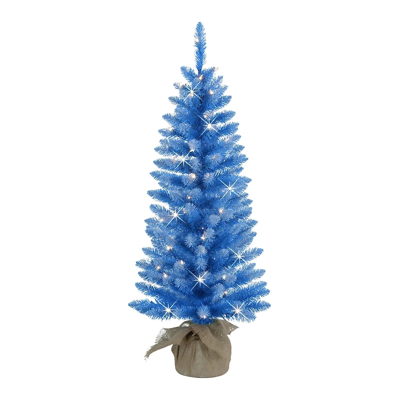 4ft. Pre-Lit Blue Artificial Tree in Burlap Sac, Clear Lights