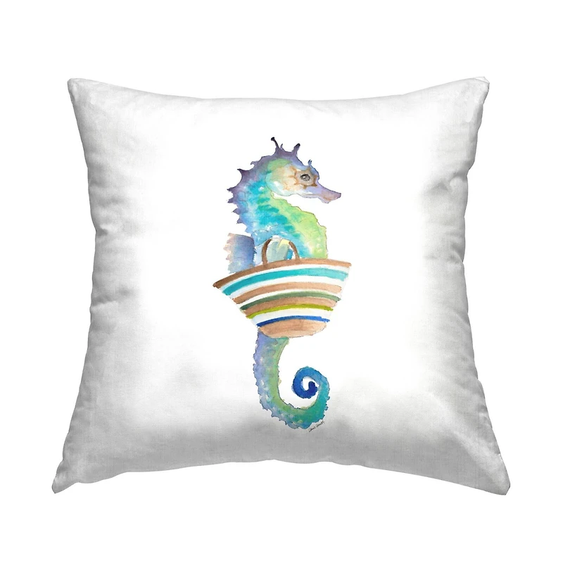 Stupell Industries Blue Ombre Seahorse Aquatic Beach Animal Throw Pillow, 18" x 18"