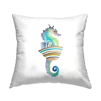 Stupell Industries Blue Ombre Seahorse Aquatic Beach Animal Throw Pillow, 18" x 18"