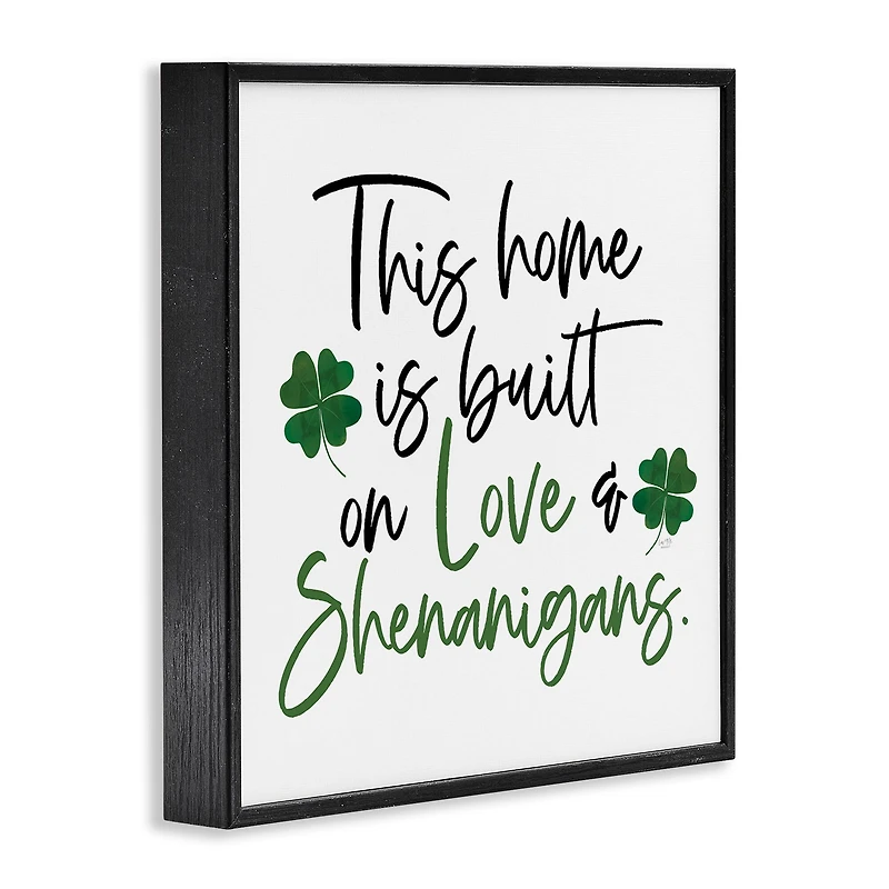 Stupell Industries Love & Shenanigans Lucky Green Clover Calligraphy Quote Framed Giclee Art