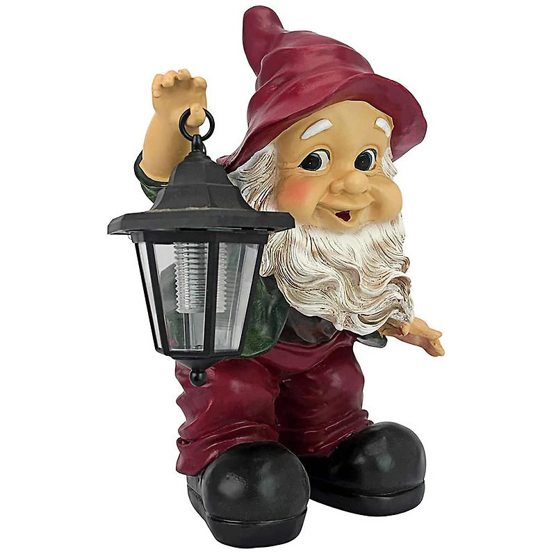 Design Toscano 16" Edison with the Lighted Lantern Garden Gnome Statue