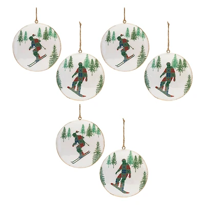 6" Ski & Snowboard Forest Metal Disc Ornaments Set