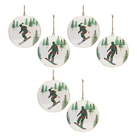 6" Ski & Snowboard Forest Metal Disc Ornaments Set