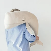 Hello Honey® White Cotton & Linen Whale-Shaped Pillow