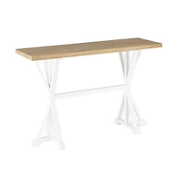 47" White Wood Living Room Console Table with Angled Legs & Brown Tabletop