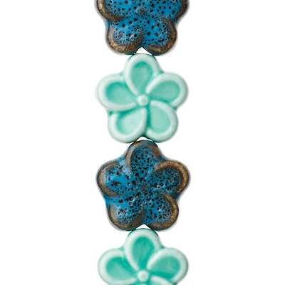 Aqua Mix Flower Ceramic Beads, 18mm by Bead Landing™