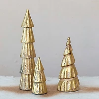 Hello Honey® 5.5" Compact Carved Mango Wood Tree with Rubbed Gold Foil Finish