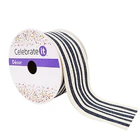 2.5" x 25ft. Faux Cotton Wired Striped Ribbon by Celebrate It™ Décor