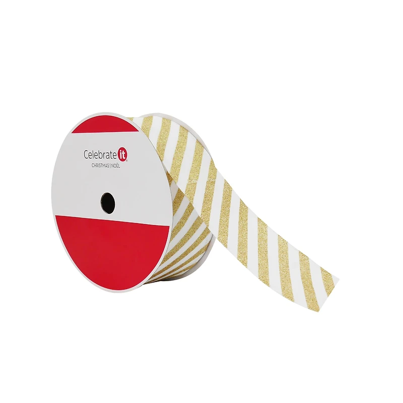 2.5" x 80ft. White & Gold Glitter Stripes Wired Jumbo Ribbon by Celebrate It®