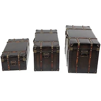 Dark Brown Faux Leather Studded Trunk with Latches & Handles Set