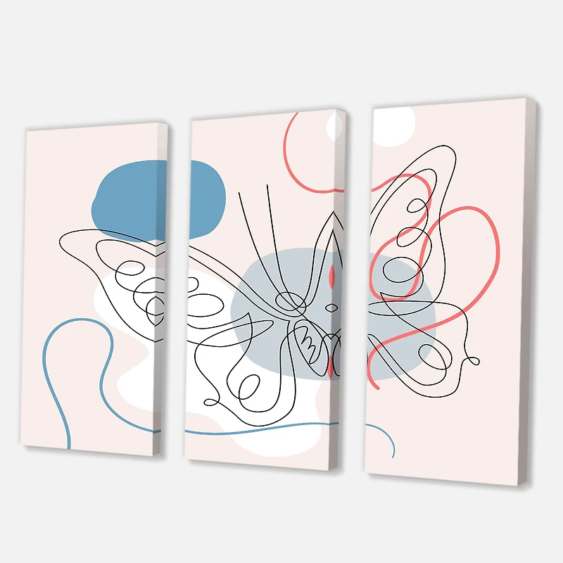 Designart - Butterfly One Line Drawing On Cubism Shapes III