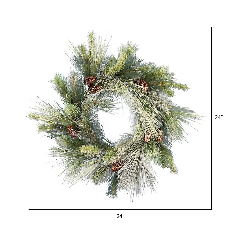 24" Unlit Frosted Myers Pine Artificial Christmas Wreath