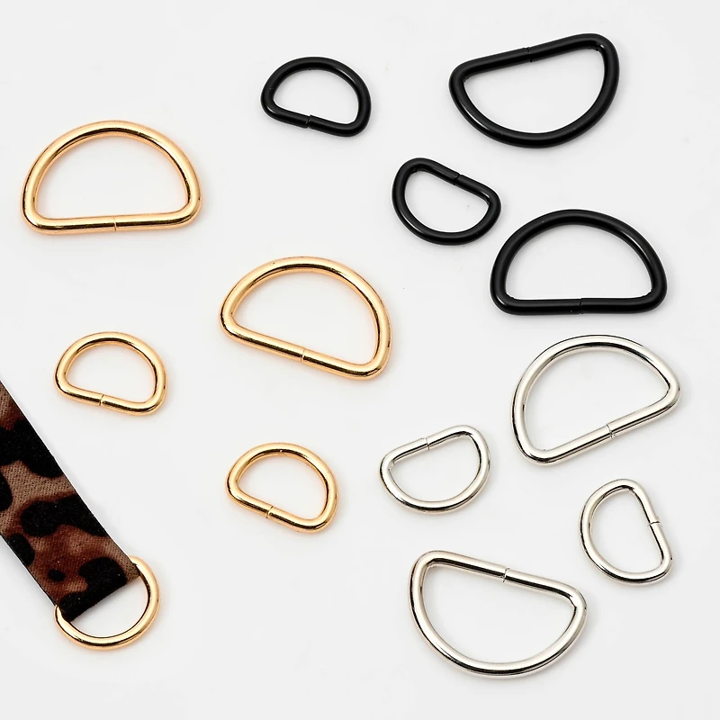 Rhodium, Black & Gold D Rings, 12ct. by Bead Landing™