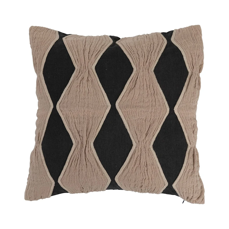 Hello Honey® Charcoal & Tan Applique & Diamond Pattern Cotton Pillow