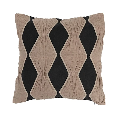 Hello Honey® Charcoal & Tan Applique & Diamond Pattern Cotton Pillow