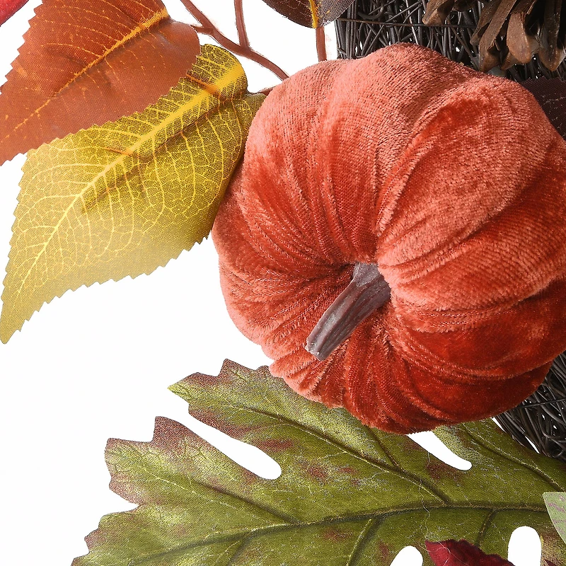 32" White Harvest Sunflowers & Pumpkins Wreath