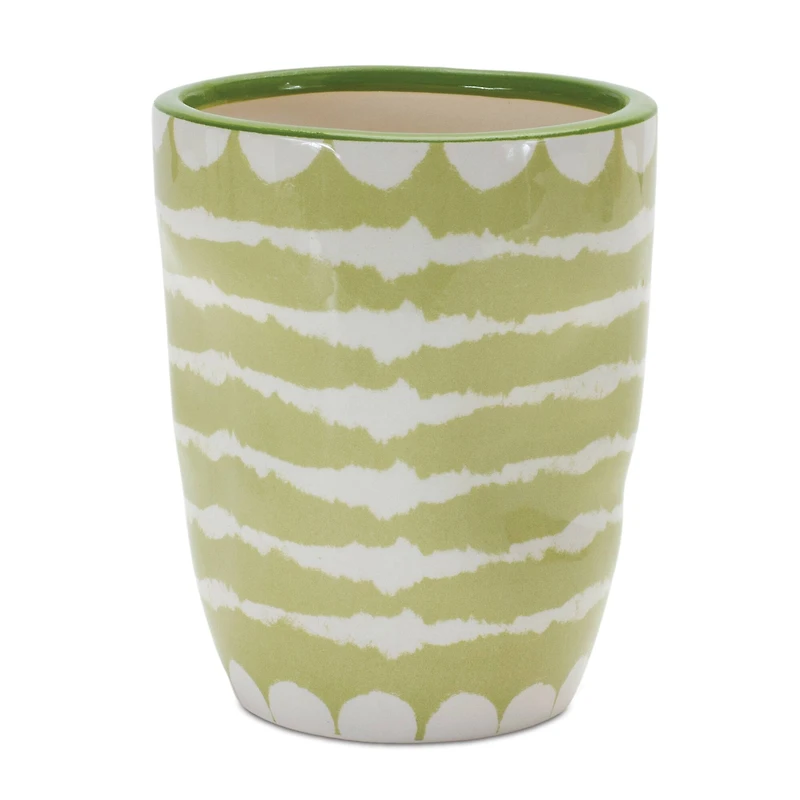 Green Striped Dolomite Vase Planter Set