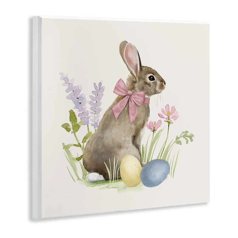 Stupell Industries Easter Bunny Rabbit Bow Spring Flowers & Eggs Wall Plaque Art