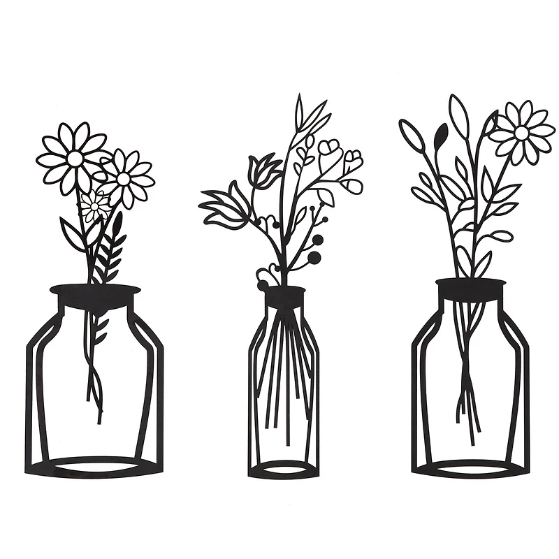 Habitat Decor 28" Wazon Black Botanical Vases Metal Wall Art Set
