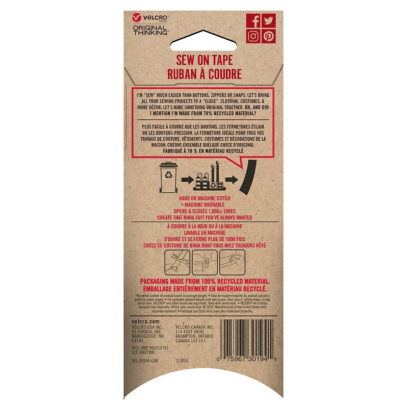 VELCRO® Brand Black Sew On Tape