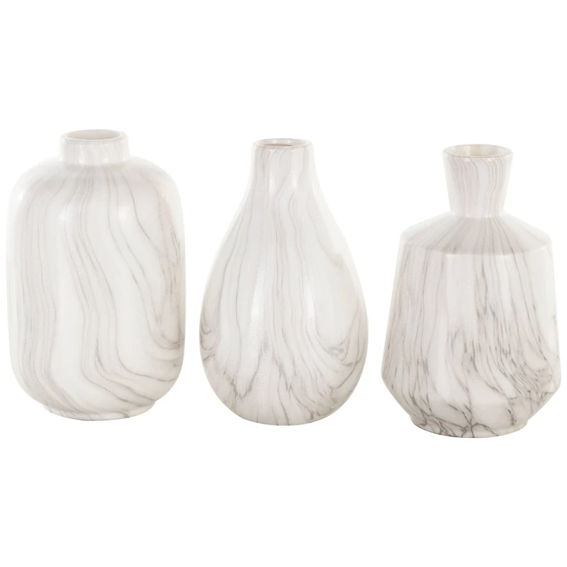 White Ceramic Marble Inspired Vase Set
