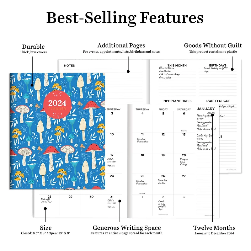 TF Publishing Medium 2024 Magic Mushroom Monthly Planner