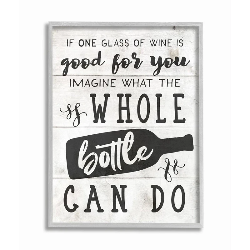 Stupell Industries Bottle of Wine Quote Wall Art in Gray Frame