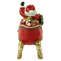 9.5" Red & Gold Waving Santa Sitting in a Sleigh Christmas Decoration