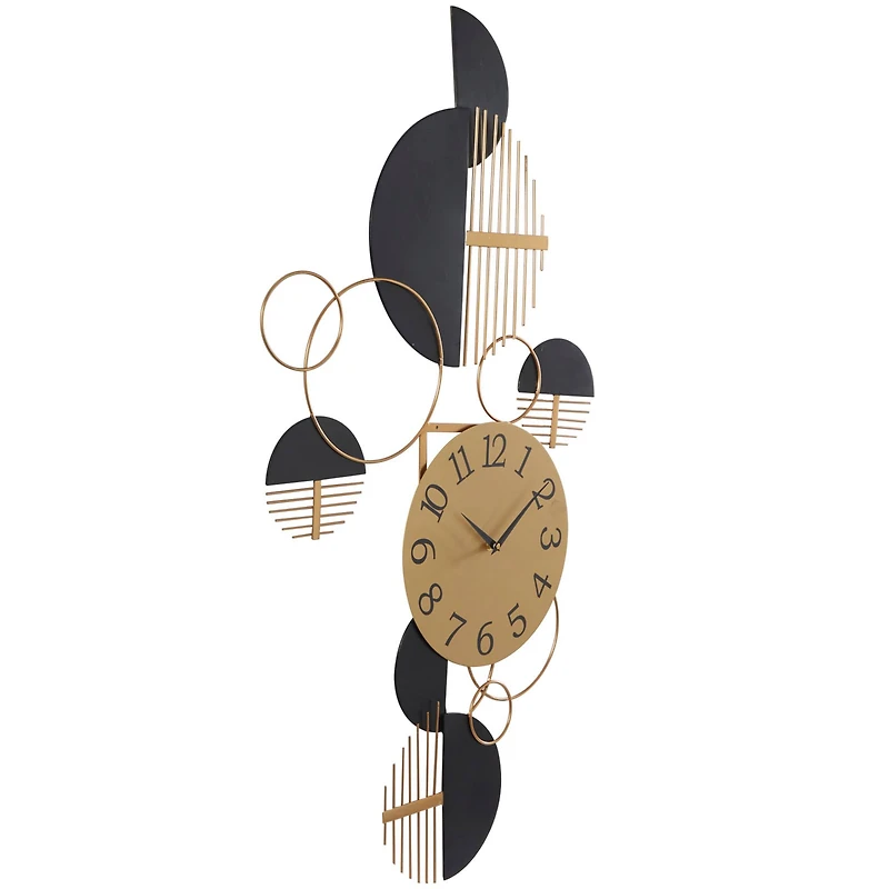 The Novogratz 44" Black Metal Half Moon Geometric Wall Clock Décor