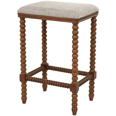 Brown Fabric Counter Stool with Wood Perle Legs & Beige Cushion