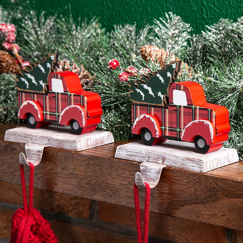 Glitzhome® Red Truck Stocking Holder Set