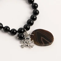 John Bead Onyx Black Natural Stone Bracelet with Agate & Skull Charm