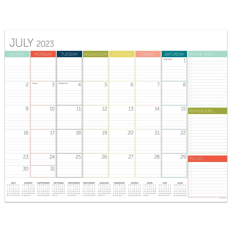 TF Publishing 2023 - 2024 Rainbow Blocks Large Desk Pad Monthly Blotter Calendar